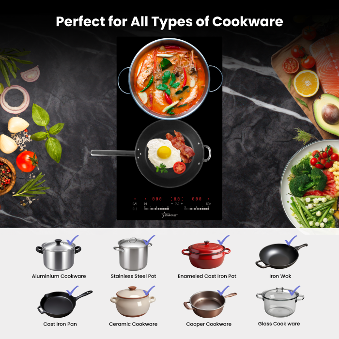 STARCREST Built-in hob SEH-32S8, Vitroceramic, 2 cooking zones, 9 power levels, 3200 W, Touch control, Timer, Black Glass [3]