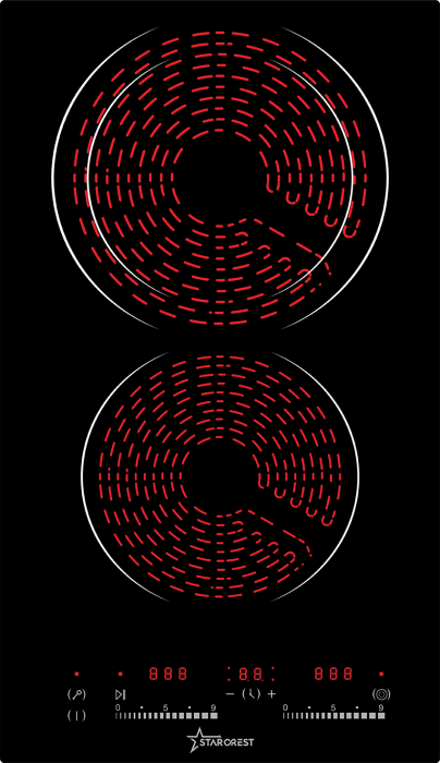 STARCREST Built-in hob SEH-32S8, Vitroceramic, 2 cooking zones, 9 power levels, 3200 W, Touch control, Timer, Black Glass [8]