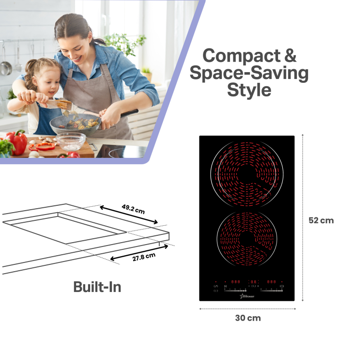 STARCREST Built-in hob SEH-32S8, Vitroceramic, 2 cooking zones, 9 power levels, 3200 W, Touch control, Timer, Black Glass [2]