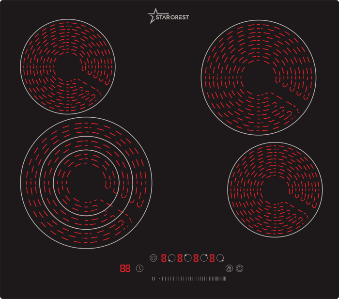 STARCREST Built-in hob SEH-62S3, Vitroceramic, 4 cooking zones, 9 power levels, 6500 W, Touch control, Timer, Black Glass [1]