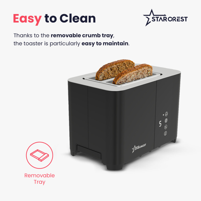 STARCREST Digital Toaster SDT-850BLK, 850 W, 2 Slices, LED Touch Display, 4 Functions, Stainless Steel, Black [7]