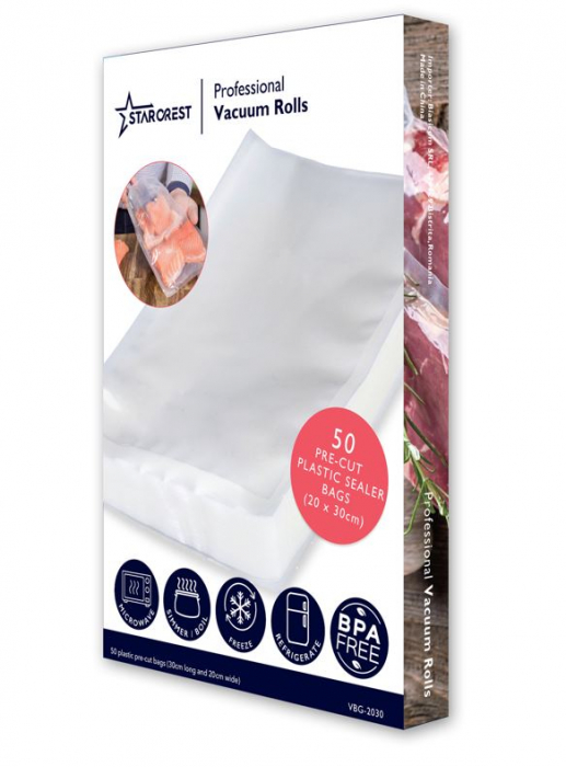 STARCREST Professional Sealer Bags VBG-2030, 50 pieces, 20x30 cm, durable, reusable, sous vide, machine washable, BPA-free, transparent [3]