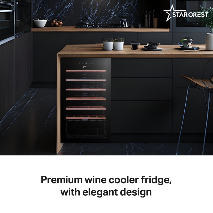 STARCREST Wine Cooler SWN-9301, 93 L, 34 Bottles, Digital Temperature Control, Wooden Shelves, Glass Door, H 84.5 cm, Black [5]