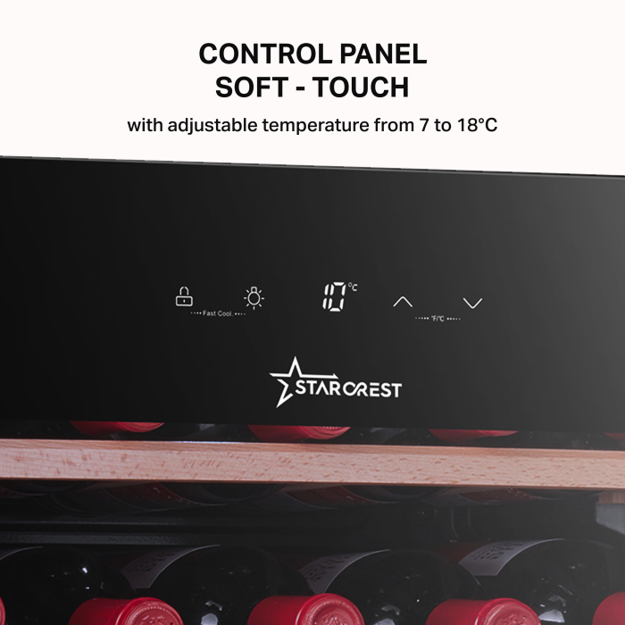 STARCREST Wine Cooler SWN-9301, 93 L, 34 Bottles, Digital Temperature Control, Wooden Shelves, Glass Door, H 84.5 cm, Black [3]