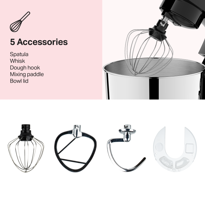 STARCREST Stand Mixer SKM-1015BK, 1500 W, 4.5 L Stainless Steel Bowl, 5 Accessories, 10 Speeds + Pulse, Black [3]