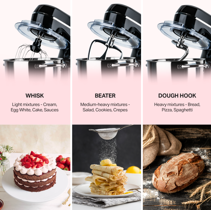 STARCREST Stand Mixer SKM-1300BK, 1300W, 5.2 L Stainless Steel Bowl, 4 Accessories, 10 Speeds + Pulse, Metal Gears, Black [4]