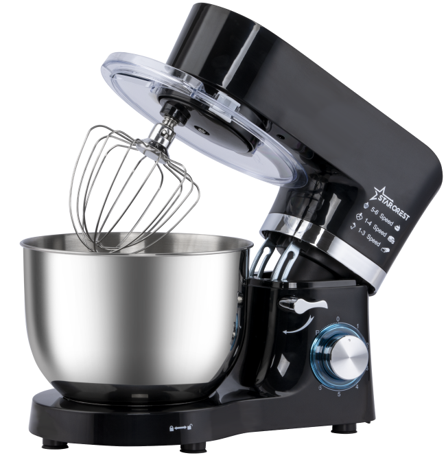STARCREST Stand Mixer SKM-1500BK, 1500W, 5.5L Stainless Steel Bowl, 5 Attachments, 6 Speeds + Pulse, Metal Gears, Black & Stainless Steel [5]