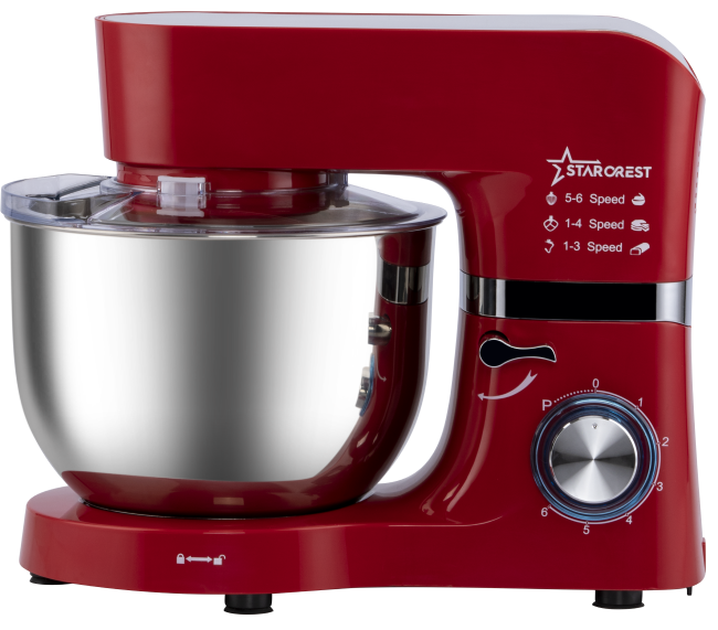 STARCREST Stand Mixer SKM-1500RD, 1500W, 5.5 L Stainless Steel Bowl, 5 Accessories, 6 Speeds + Pulse, Metal Gears, Red & Stainless Steel [6]