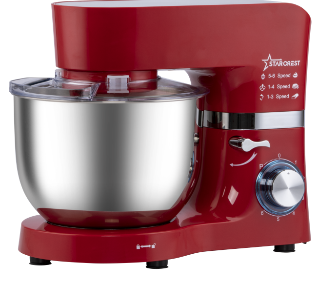 STARCREST Stand Mixer SKM-1500RD, 1500W, 5.5 L Stainless Steel Bowl, 5 Accessories, 6 Speeds + Pulse, Metal Gears, Red & Stainless Steel [5]
