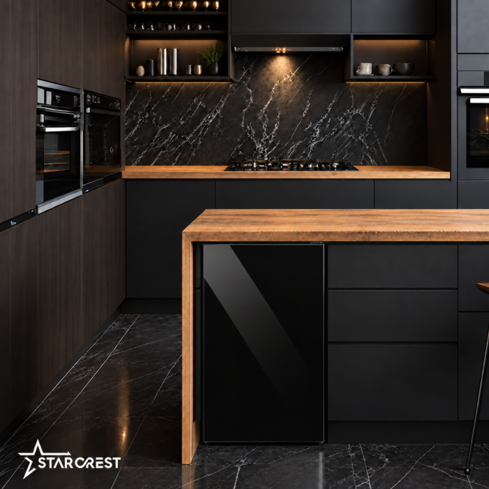 Single-Door Refrigerator - Cooler STARCREST SFL-92GLS-BKE, Class E, 92L Capacity, Interior Lighting, H 83 cm, H 83 cm, Black Glass [7]