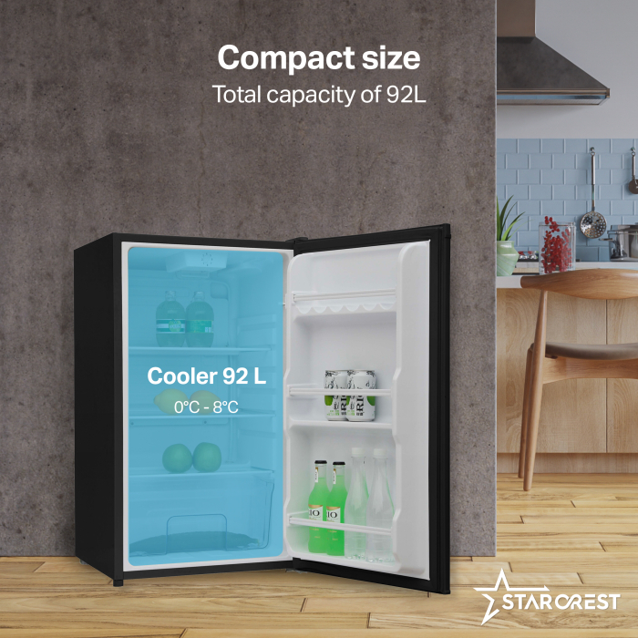 Single-Door Refrigerator - Cooler STARCREST SFL-92GLS-BKE, Class E, 92L Capacity, Interior Lighting, H 83 cm, H 83 cm, Black Glass [3]