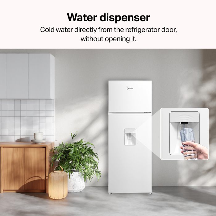 STARCREST 2-Door Refrigerator SF-204WD-WHE, 199 L, Energy Class E, Water Dispenser, LED Lighting, Adjustable Thermostat, Reversible Doors, 143 cm Height, White [4]