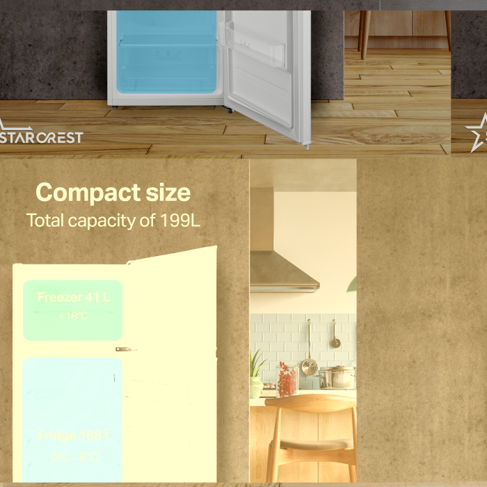STARCREST 2-Door Refrigerator SF-204WD-WHE, 199 L, Energy Class E, Water Dispenser, LED Lighting, Adjustable Thermostat, Reversible Doors, 143 cm Height, White [3]