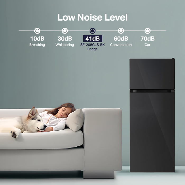 STARCREST 2-Door Refrigerator SF-208GLS-BK, 208 L, Class E, LED Lighting, Reversible Doors, H 140 cm, Black Glass [9]