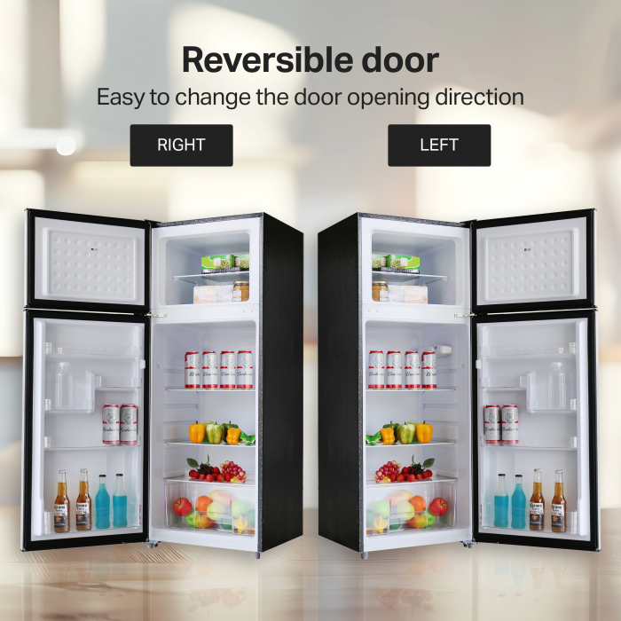 STARCREST 2-Door Refrigerator SF-208GLS-BK, 208 L, Class E, LED Lighting, Reversible Doors, H 140 cm, Black Glass [6]