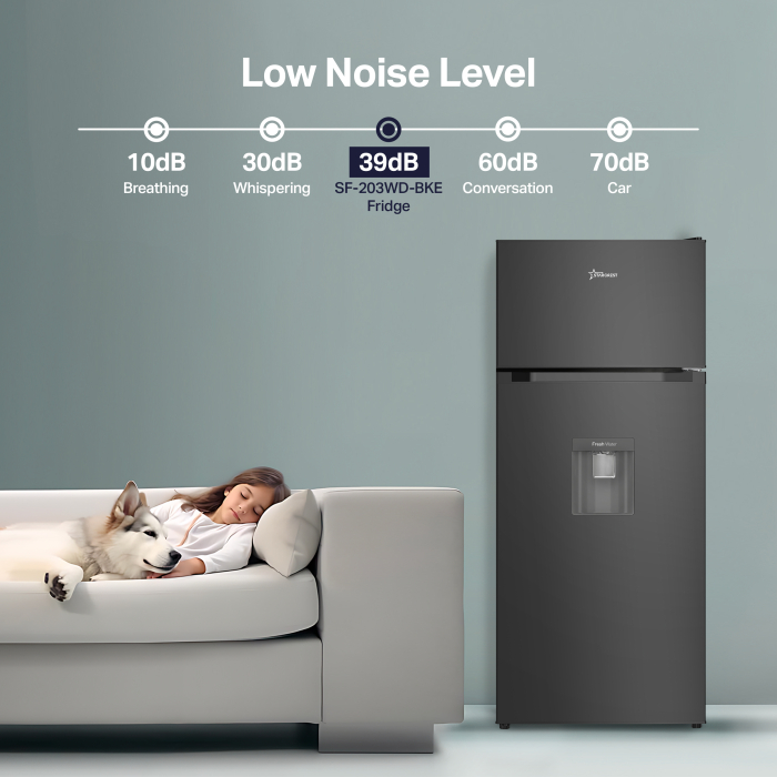 STARCREST 2-Door Refrigerator SF-203WD-BKE, 203 L, Class E, Water Dispenser, LED Lighting, Adjustable Thermostat, Reversible Doors, H 145 cm, Black [7]