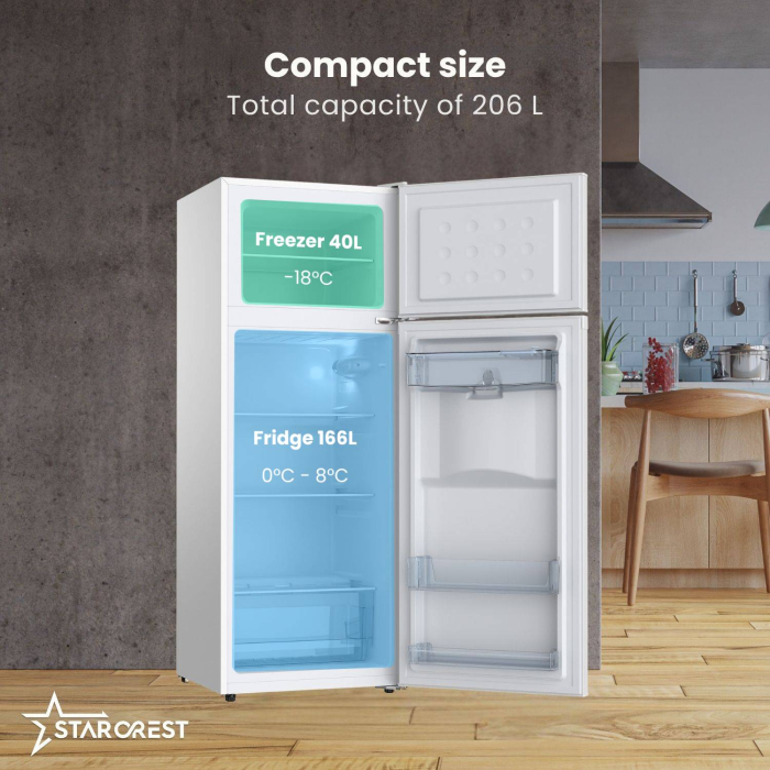 STARCREST 2-Door Refrigerator SF-203WD-WHE, 203 L, Class E, Water Dispenser, LED Lighting, Adjustable Thermostat, Reversible Doors, Height 145 cm, White [2]
