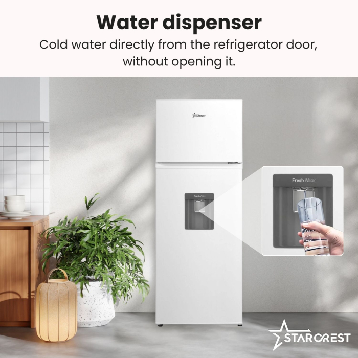 STARCREST 2-Door Refrigerator SF-203WD-WHE, 203 L, Class E, Water Dispenser, LED Lighting, Adjustable Thermostat, Reversible Doors, Height 145 cm, White [3]