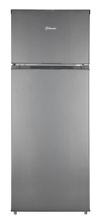 STARCREST 2-Door Refrigerator SF-210DX-E, 210 L, Class E, LED Lighting, Adjustable Thermostat, Reversible Doors, H 143 cm, Black Stainless Steel [1]