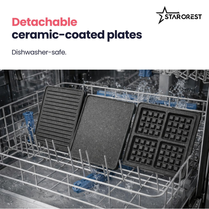 Starcrest 3-in-1 Electric Grill SGR-3023CD, 2000 W, 3 Types of Detachable Plates with Ceramic Coating, Digital Control, 7 Preset Cooking Modes, Cooking Surface 30 x 23 cm, Cleaning Spatula [7]