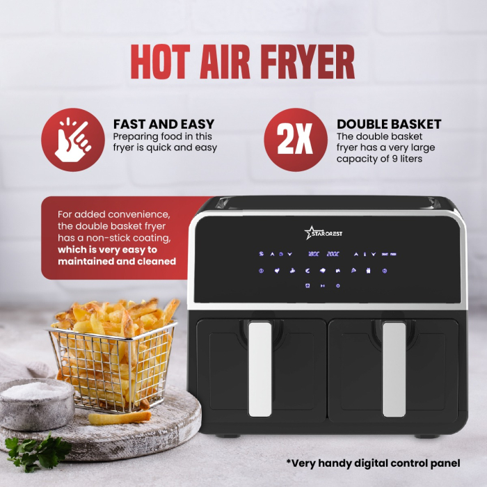 Starcrest air fryer SFR-9200BK, 1800 W, double basket, 9 liters, thermostat 80 - 200 °C, 8 preset programs, black [5]