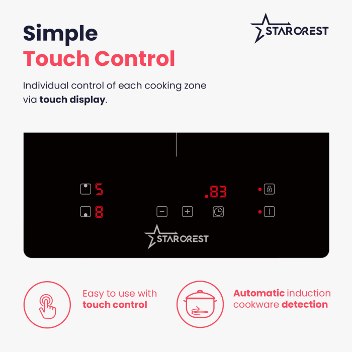 STARCREST built-in induction hob SIH-3030, 3300 W, 2 cooking zones, 9 power levels, touch control, timer, black glass [5]
