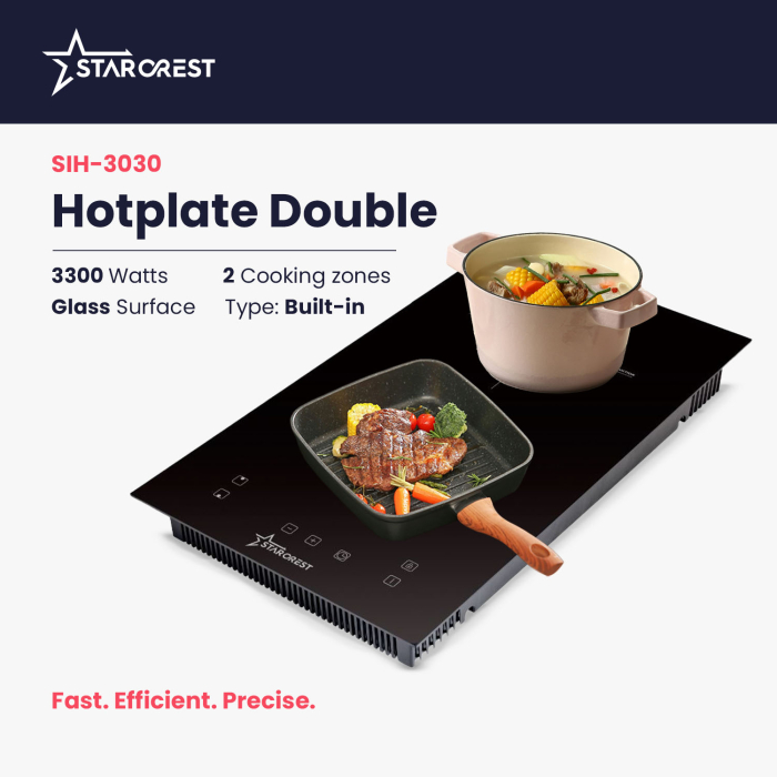 STARCREST built-in induction hob SIH-3030, 3300 W, 2 cooking zones, 9 power levels, touch control, timer, black glass [2]