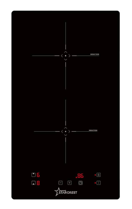 STARCREST built-in induction hob SIH-3030, 3300 W, 2 cooking zones, 9 power levels, touch control, timer, black glass [1]