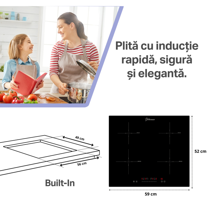 STARCREST built-in induction hob SIH-6060, 4 cooking zones, touch control, booster function, timer, black glass [2]