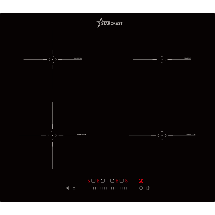 STARCREST built-in induction hob SIH-6060, 4 cooking zones, touch control, booster function, timer, black glass [1]