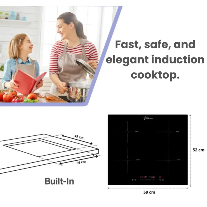 STARCREST built-in induction hob SIH-6060, 4 cooking zones, touch control, booster function, timer, black glass [2]