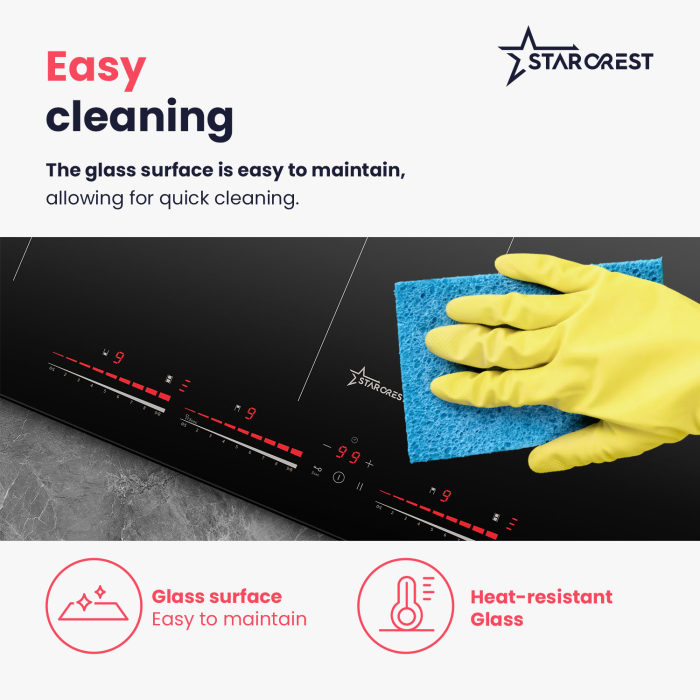 STARCREST built-in induction hob SIH-60P4-BR, 4 cooking zones, slider touch control, booster function, bridge function, timer, black glass [8]