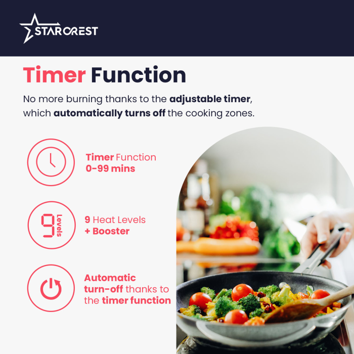 STARCREST built-in induction hob SIH-60P4-BR, 4 cooking zones, slider touch control, booster function, bridge function, timer, black glass [6]