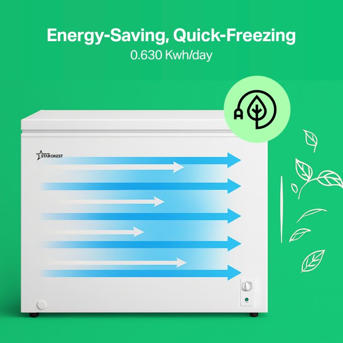 STARCREST Chest Freezer SCF-293WHE, Class E, 293L Capacity, Convertible System – Fridge Function, Adjustable Thermostat, White [6]