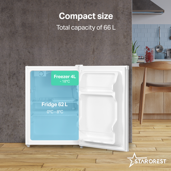 STARCREST Compact Single Door Refrigerator SF-660WHT, Class E, 66 L Capacity, H 63 cm, White [3]