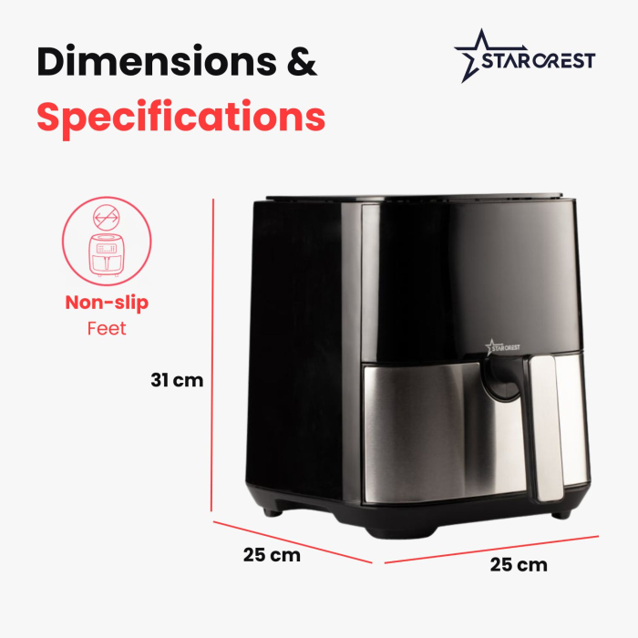 STARCREST Digital XL Air Fryer SFR-5050X, 1450W, 5L Capacity, Thermostat 80–200°C, 8 Preprogrammed Settings, Black [8]
