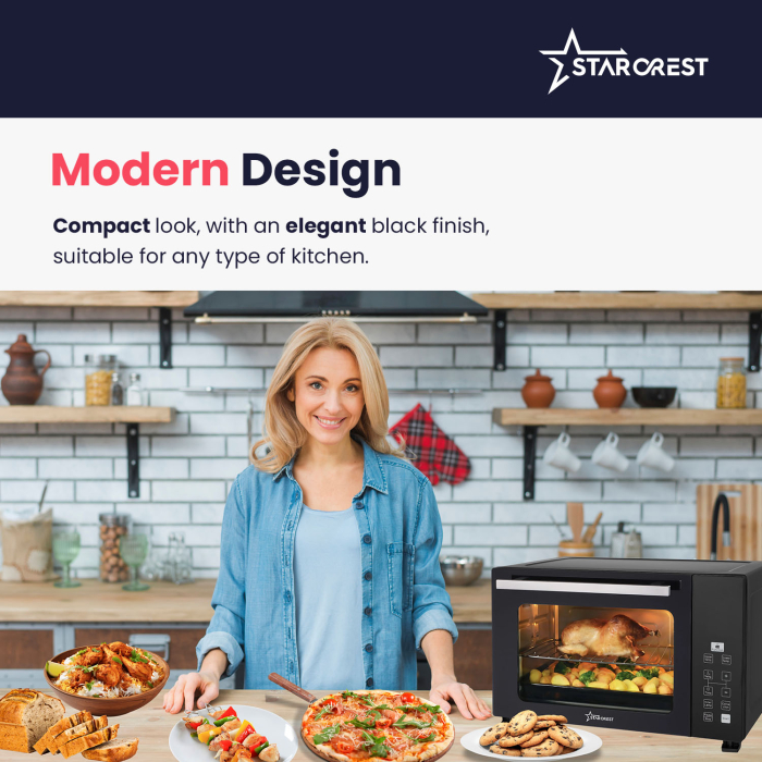 STARCREST Electric Oven SO-4520BK, 45L, 1800W, Rotisserie, Convection, 12 Preset Programs, Digital Interface, Black [9]