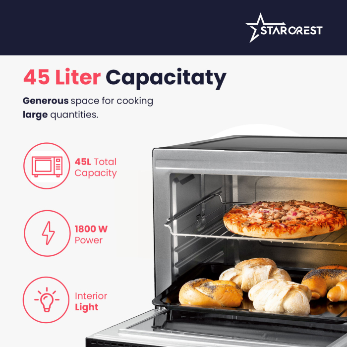 STARCREST Electric Oven SO-4520BK, 45L, 1800W, Rotisserie, Convection, 12 Preset Programs, Digital Interface, Black [4]