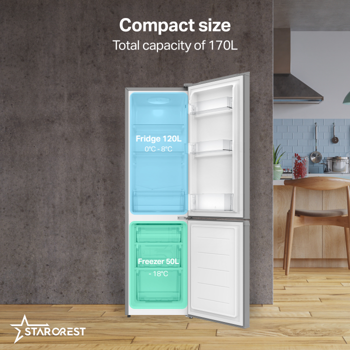 STARCREST Freezer Refrigerator SC-170IX-E, 170L, Class E, Less Frost, Adjustable Thermostat, H 151.8 cm, Stainless Steel [3]