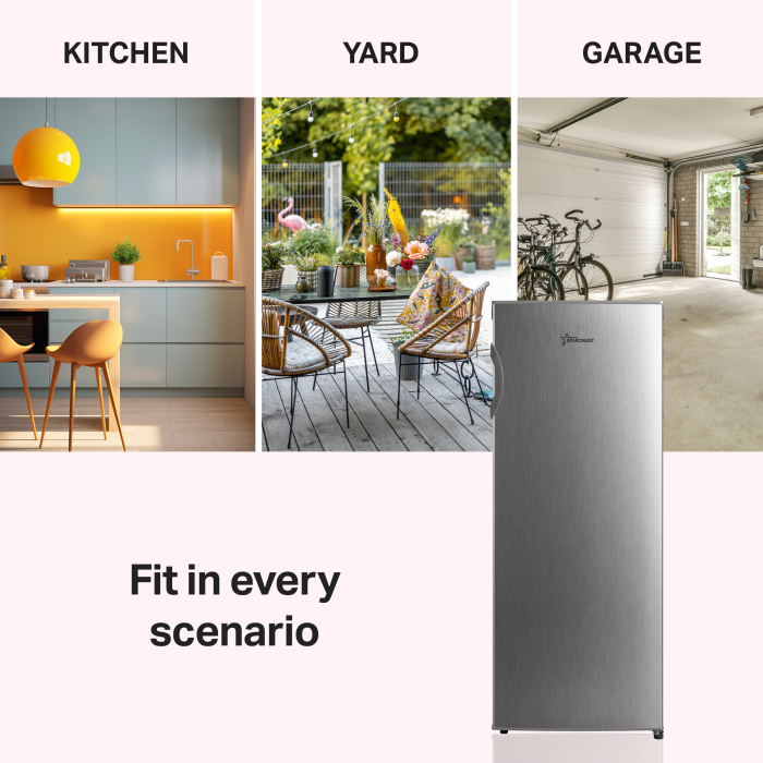 STARCREST Freezer SUF-160SI, 160 L, Energy Class E, Adjustable Thermostat, Reversible Doors, Height 142 cm, Silver [2]