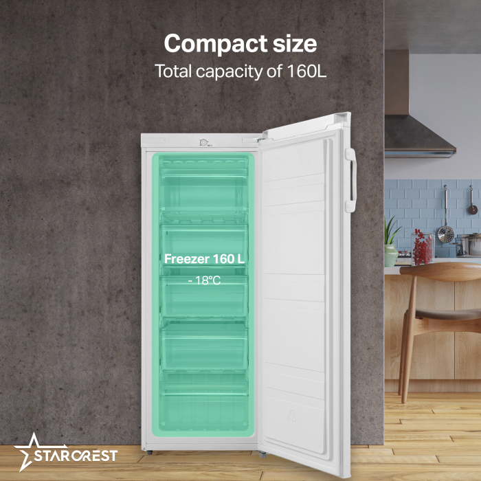 STARCREST Freezer SUF-160WH, 160 L, Class E, Static Cooling, Adjustable Thermostat, Reversible Doors, Height 142 cm, White [2]