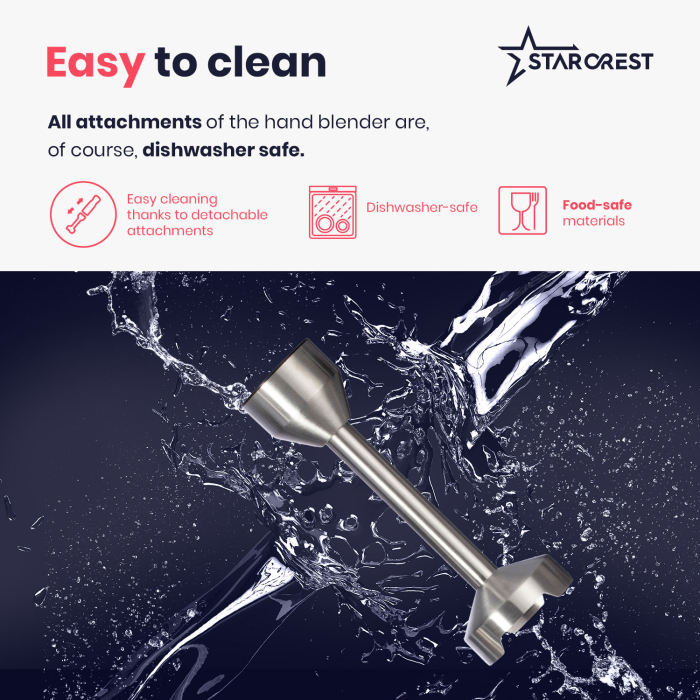 STARCREST Hand Blender SBS-1509PRO, 1200W, Chopper, Whisk, Measuring Cup, 9 Speeds, Turbo, Stainless Steel / Black [5]
