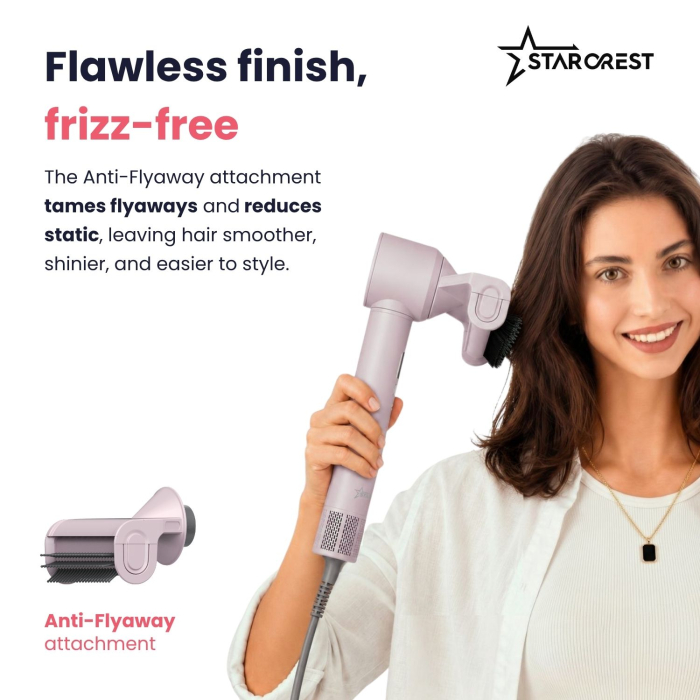 STARCREST Professional Hair Dryer SHD-6-1PK, 1300 W, 6 Accessories Included, 3 Speed Settings, 3 Temperature Settings, Cool Shot Button, Pink [7]
