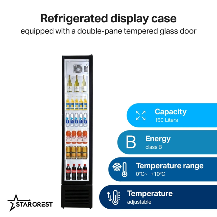 Starcrest Professional Refrigerated Display Case SPS-150BK, 150 L, Temperature Display, Digital Control Panel, LED Lighting, Height 188 cm [2]