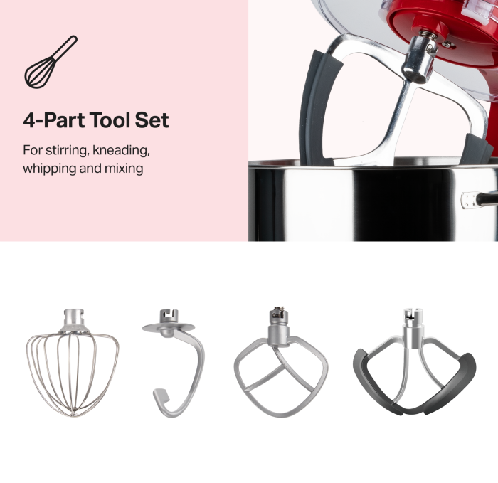 STARCREST Professional Stand Mixer SKM-2002RD, 2000 W, 10 L Stainless Steel Bowl, 5 Accessories, 6 Speeds + Pulse, Metal Gears, Red [3]