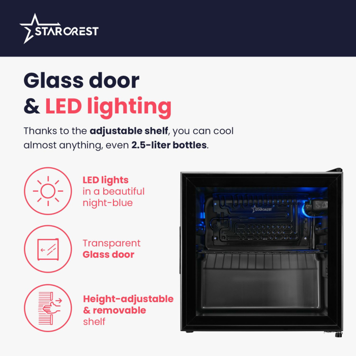 STARCREST Refrigerated Display Case SBC-5010BK, 46 L, Temperature Control, Glass Door, Height 48.8 cm, Black [5]