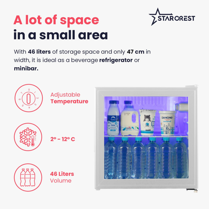 STARCREST Refrigerated Display Case SBC-51WHE, 46 L, Temperature Control, Glass Door, Height 48.8 cm, White [3]