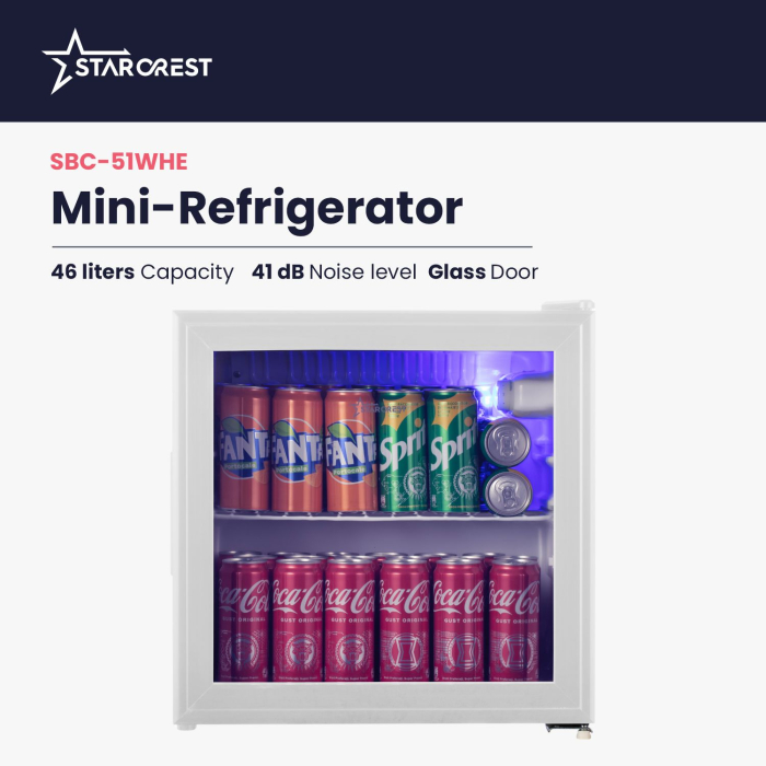 STARCREST Refrigerated Display Case SBC-51WHE, 46 L, Temperature Control, Glass Door, Height 48.8 cm, White [2]