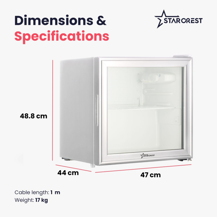 STARCREST Refrigerated Display Case SBC-51WHE, 46 L, Temperature Control, Glass Door, Height 48.8 cm, White [7]