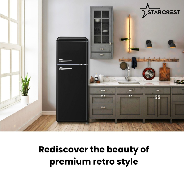 STARCREST retro two-door refrigerator SRF-208BK, 208 L, Energy Class E, Vintage design, LED lighting, Adjustable thermostat, Height 147 cm, Black [6]